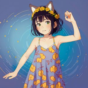 Preview wallpaper girl, ears, wreath, sundress, pose, anime