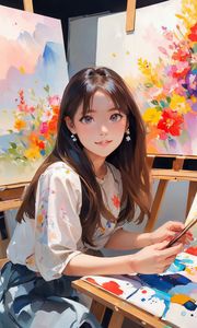 Preview wallpaper girl, easel, paints, anime, art