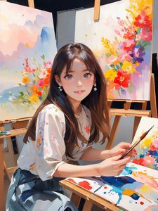 Preview wallpaper girl, easel, paints, anime, art