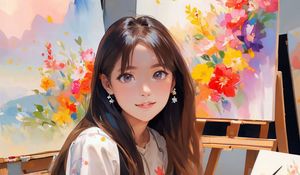 Preview wallpaper girl, easel, paints, anime, art