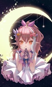 Preview wallpaper girl, elf, dress, moon, anime, art