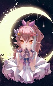 Preview wallpaper girl, elf, dress, moon, anime, art
