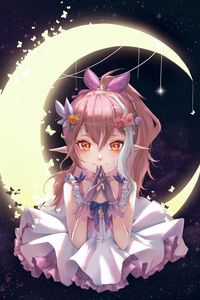 Preview wallpaper girl, elf, dress, moon, anime, art