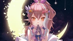 Preview wallpaper girl, elf, dress, moon, anime, art