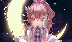 Preview wallpaper girl, elf, dress, moon, anime, art