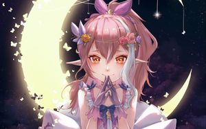 Preview wallpaper girl, elf, dress, moon, anime, art