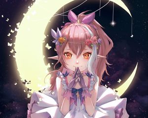 Preview wallpaper girl, elf, dress, moon, anime, art