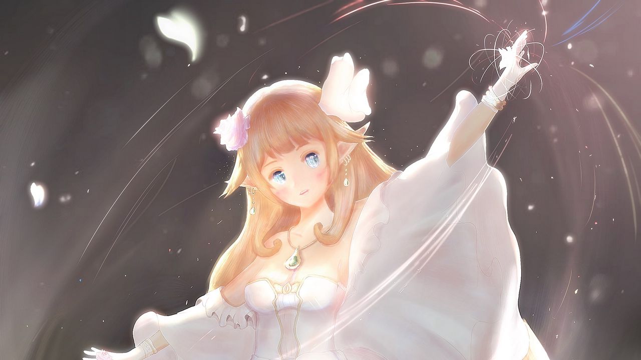 Wallpaper girl, elf, dress, anime, art, light