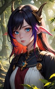 Preview wallpaper girl, elf, ears, horns, anime, art