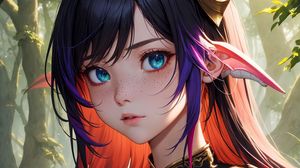 Preview wallpaper girl, elf, ears, horns, anime, art