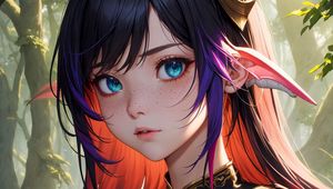 Preview wallpaper girl, elf, ears, horns, anime, art