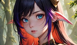 Preview wallpaper girl, elf, ears, horns, anime, art