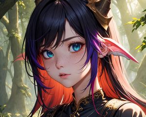 Preview wallpaper girl, elf, ears, horns, anime, art