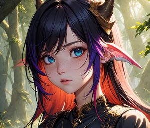Preview wallpaper girl, elf, ears, horns, anime, art