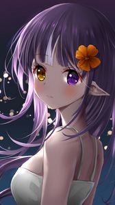 Preview wallpaper girl, elf, heterochromia, anime, art, purple