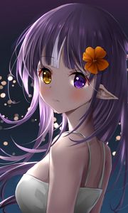 Preview wallpaper girl, elf, heterochromia, anime, art, purple