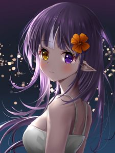 Preview wallpaper girl, elf, heterochromia, anime, art, purple