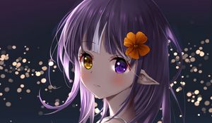 Preview wallpaper girl, elf, heterochromia, anime, art, purple