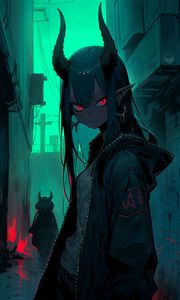 Preview wallpaper girl, elf, horns, piercing, anime