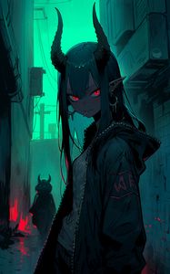 Preview wallpaper girl, elf, horns, piercing, anime