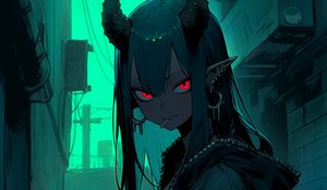 Preview wallpaper girl, elf, horns, piercing, anime