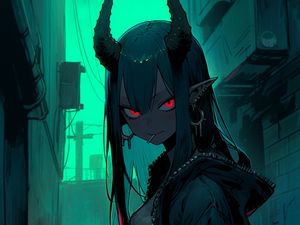 Preview wallpaper girl, elf, horns, piercing, anime