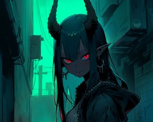 Preview wallpaper girl, elf, horns, piercing, anime