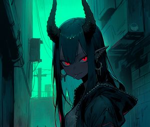 Preview wallpaper girl, elf, horns, piercing, anime