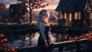 Preview wallpaper girl, elf, pond, anime, art