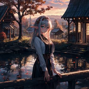 Preview wallpaper girl, elf, pond, anime, art