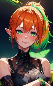 Preview wallpaper girl, elf, red, anime, art