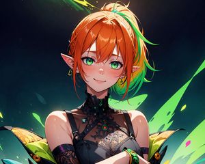 Preview wallpaper girl, elf, red, anime, art