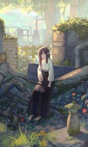 Preview wallpaper girl, elf, ruins, anime, art