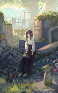 Preview wallpaper girl, elf, ruins, anime, art