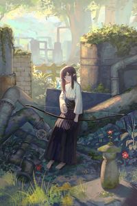 Preview wallpaper girl, elf, ruins, anime, art