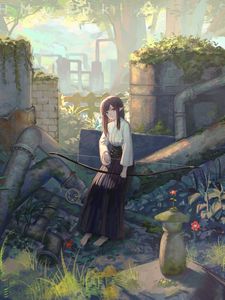 Preview wallpaper girl, elf, ruins, anime, art