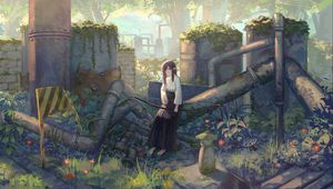 Preview wallpaper girl, elf, ruins, anime, art