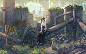 Preview wallpaper girl, elf, ruins, anime, art