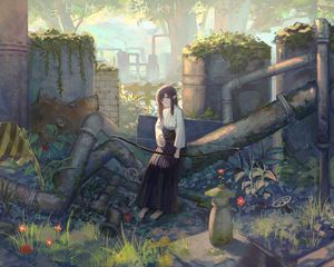 Preview wallpaper girl, elf, ruins, anime, art