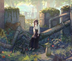 Preview wallpaper girl, elf, ruins, anime, art