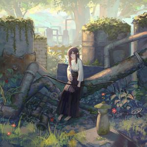 Preview wallpaper girl, elf, ruins, anime, art