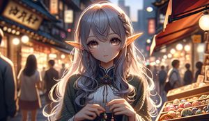 Preview wallpaper girl, elf, street, evening, anime, art