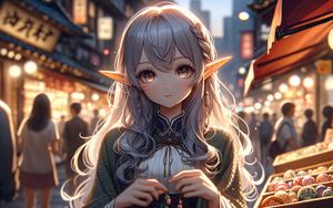 Preview wallpaper girl, elf, street, evening, anime, art
