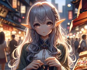 Preview wallpaper girl, elf, street, evening, anime, art