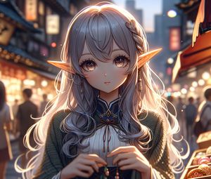 Preview wallpaper girl, elf, street, evening, anime, art