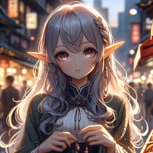 Preview wallpaper girl, elf, street, evening, anime, art