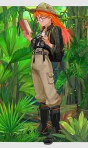 Preview wallpaper girl, elf, traveler, jungle, anime, art, cartoon