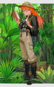 Preview wallpaper girl, elf, traveler, jungle, anime, art, cartoon