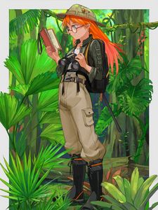 Preview wallpaper girl, elf, traveler, jungle, anime, art, cartoon