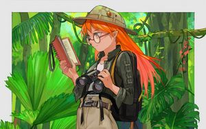Preview wallpaper girl, elf, traveler, jungle, anime, art, cartoon
